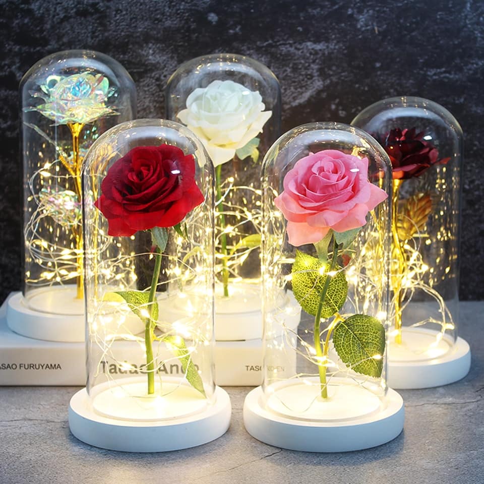 Rose éternelle lumineuse LED sous cloche en verre - EXCLU ST VALENTIN ! – Image 2